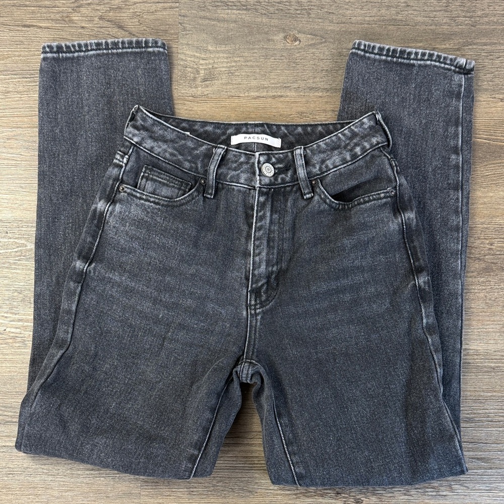 PACSUN Juniors Mom Jean, Charcoal  Black Mid Rise Denim Jeans, size 22